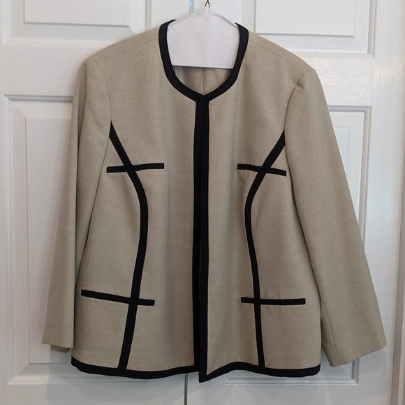 Jones Studio Separates Taupe Open Front Blazer with Black Trim 18W - Picture 4 of 9